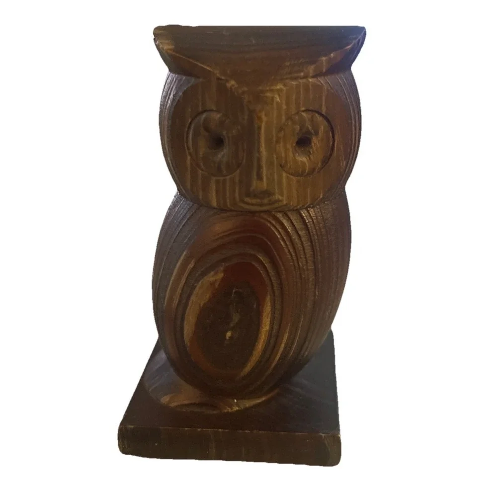 Vintage Hand Carved Wooden Owl Statue‎ Rustic Woodland Figure